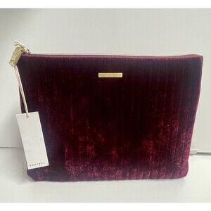 KESTREL Burgundy Velvet Large Purse Kit Pouch Organizer Bag New